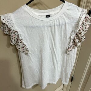 SHEIN White Top with Floral Ruffle Sleeves